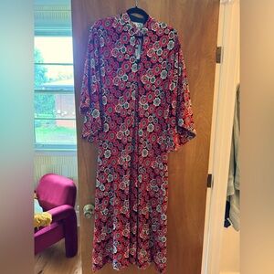 La Vie Style House Embroidered Long Caftan Red and Blue One Size